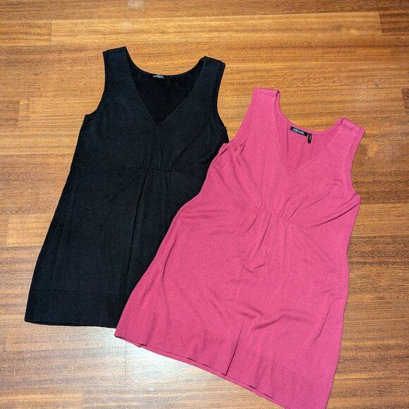 TWO DAISY FUENTES LADIES SWEATER TUNIC TANK TOPS-HOT PINK & BLACK-GOOD CONDITION - Picture 11 of 15